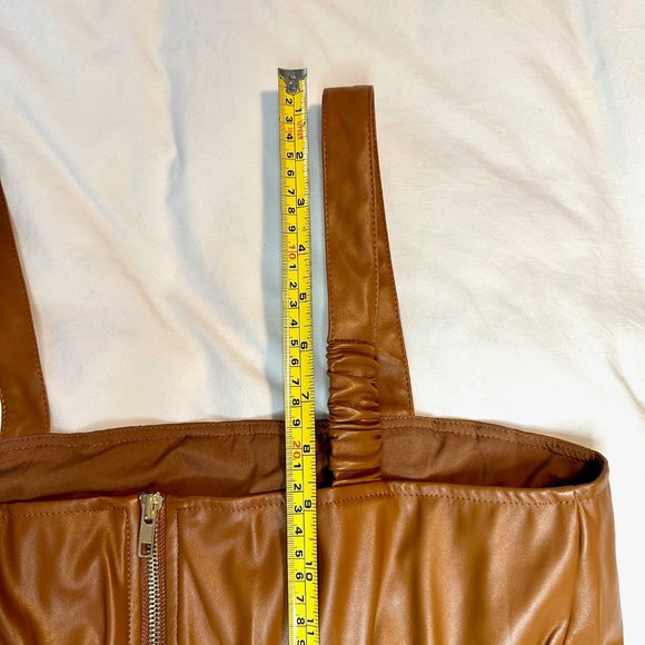 Brown Faux Leather Set the Scene Pleated Crop Tank Top - Picture 14 of 16